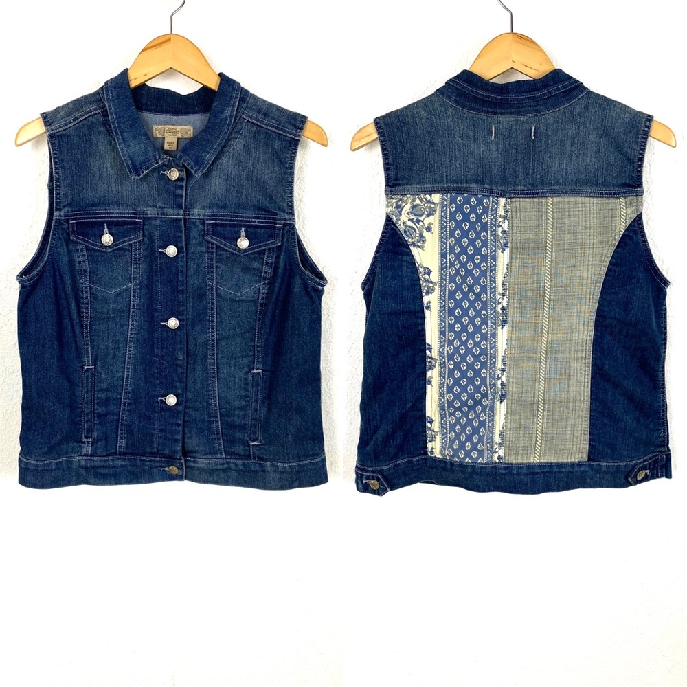 Nine West Vintage America Collection Blue Denim Vest with Boho Style Patchwork